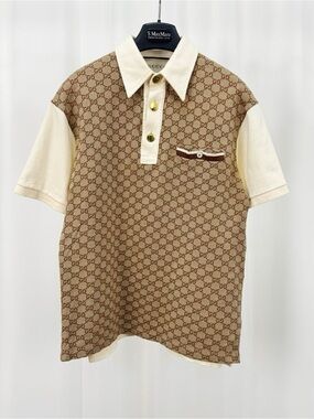 Gucci Beige and Cream GG Monogram Polo Shirt